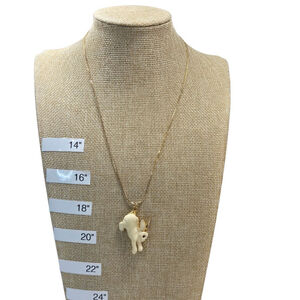 Pfister Necklace Goldtone White Enamel Bunny Rabbit Charm Pendant Animal Easter
